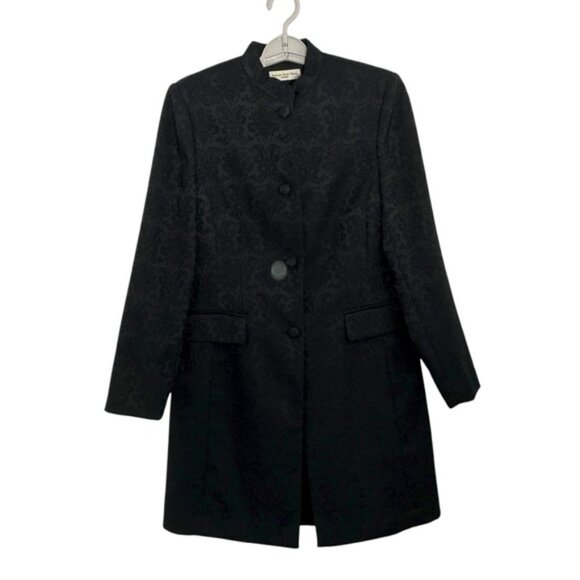 Amanda Smith Coat Dressy Elegant Jacquard Damask Brocade Black Size 6 Petite - Picture 12 of 16